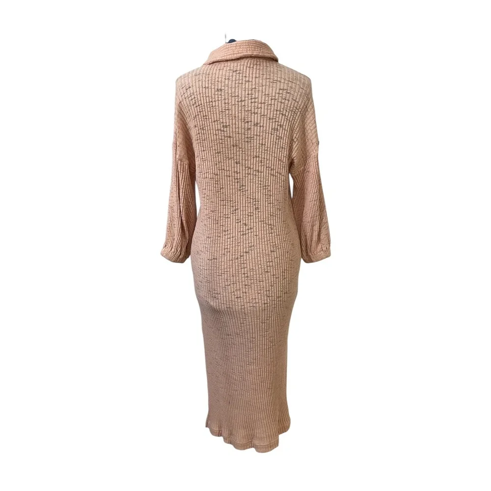 Free People Beach Pacific Maxi Shirt Dress Ribbed Peach Oversized‎ Comfort XS